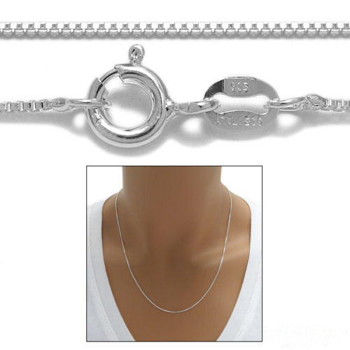 Sterling Silver Box Chain Necklace 1.25mm (Gauge 019). Available in 6 Lengths.