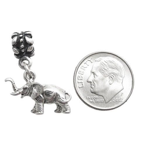 Elephant Euro Bead Charm in 3D Sterling Silver.