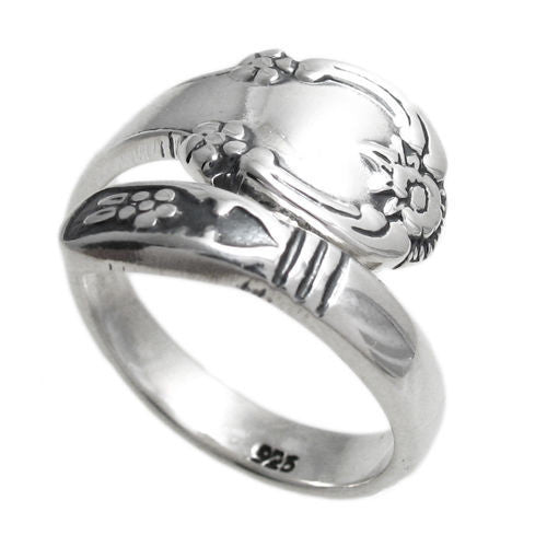 Floral Design Spoon Ring in Sterling Silver