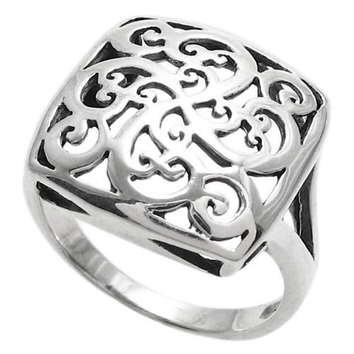 Beautiful scroll filigree in a square dome ring. Energy. Continuity. Wholesale Sterling Silver Rings. Alternate photo.
