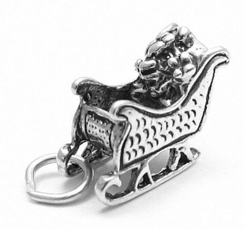 Santa's Sleigh Charm in 3D. Sterling Silver