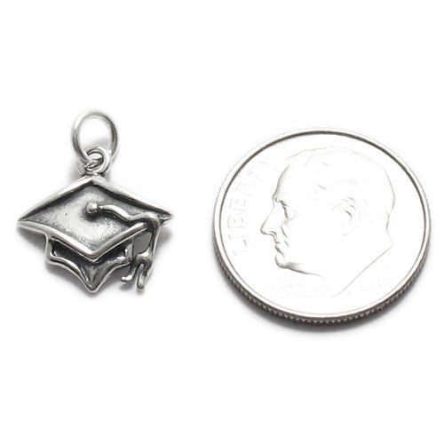 Graduation Cap with Tassel Charm. Sterling Silver