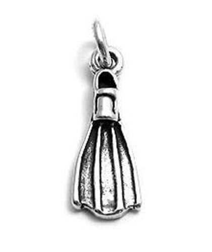 Swim Fin Charm in 3D. Sterling Silver