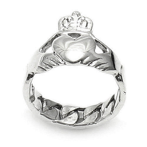 Modern Claddagh Ring with Cuban Link Band. Wholesale Sterling Silver Rings. Main photo.