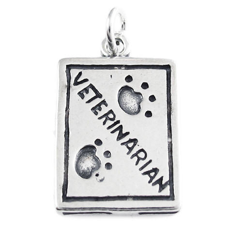 "Veterinarian" Sign Charm. Sterling Silver