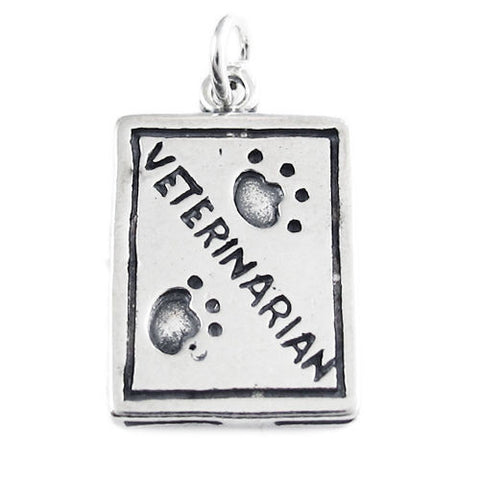 "Veterinarian" Sign Charm. Sterling Silver