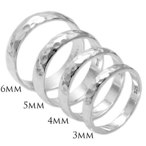 Hammered Band Ring in Sterling Silver, available in four widths. Wholesale Sterling Silver Rings.