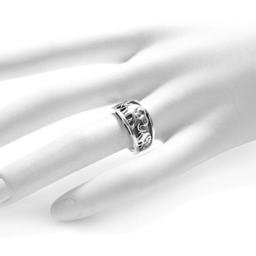 Unique ring depicting a family of elephants, tail to trunk. Wholesale Sterling Silver Rings. On hand.