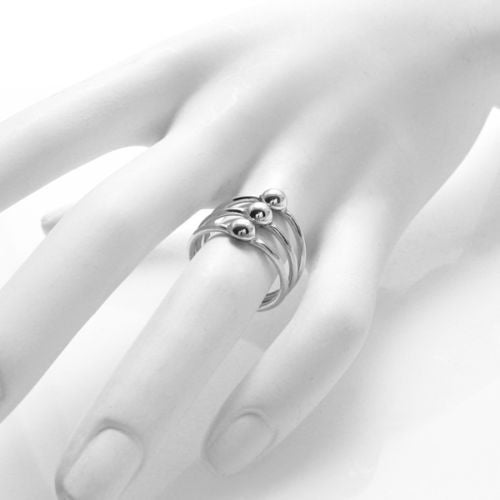 Triple Band Ring with Orb Accents. Wholesale sterling silver rings. On hand.