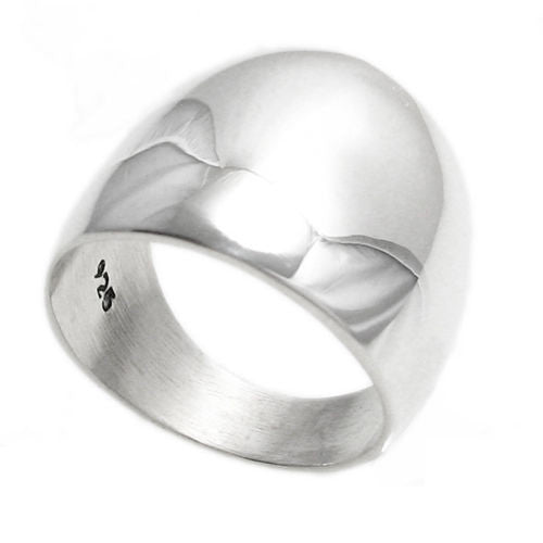Classic cigar band ring in polished sterling silver. Wholesale Sterling Silver Rings. Diagonal Photo.