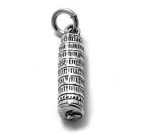 Leaning Tower of Pisa Charm in 3D. Sterling Silver
