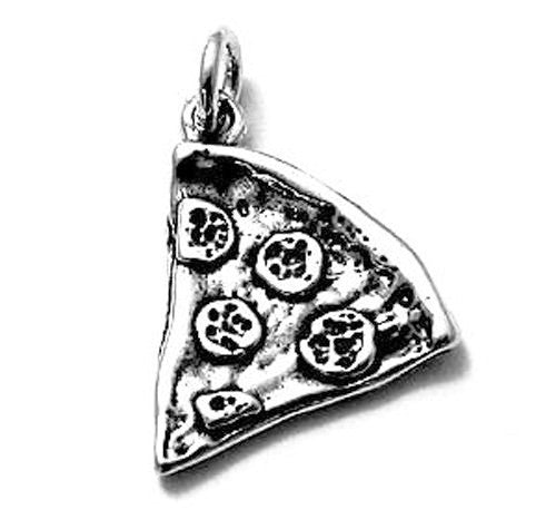 Pepperoni Pizza Slice Charm in 3D. Sterling Silver