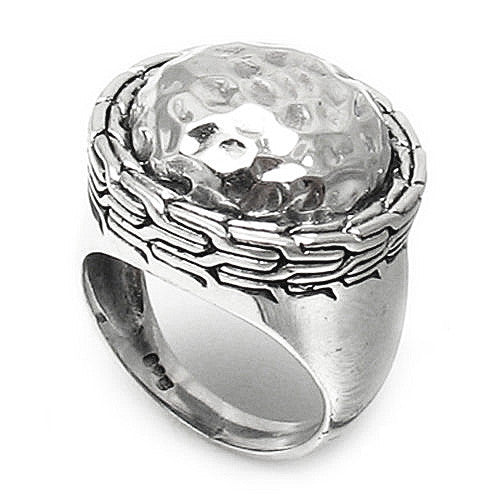 Ball ring with hammered finish, in Balinese wheat basket. Wholesale Sterling Silver Rings. Main photo.
