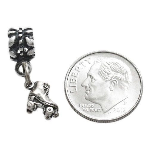 Roller Skate with Euro Bead. Charm in 3D Sterling Silver