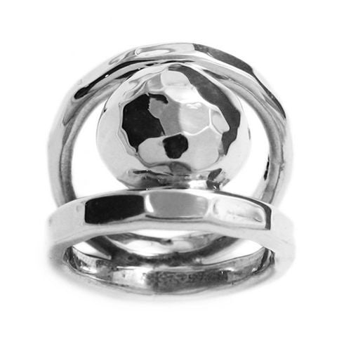 Dazzling Disco Ball Trapped Between Two Bands. Wholesale Sterling Silver Rings. Alternate photo.