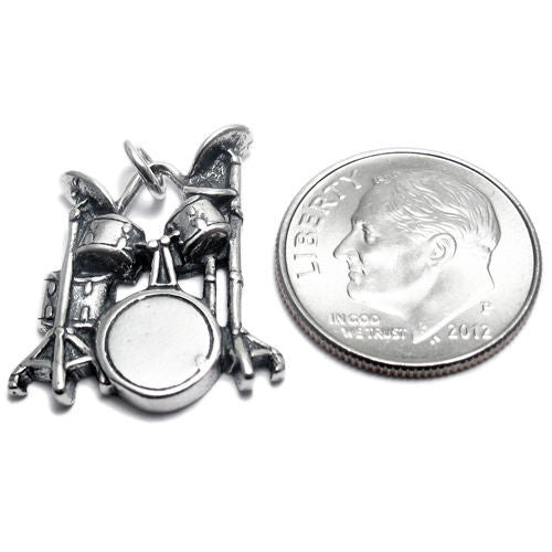 Drum Set Charm. Sterling Silver