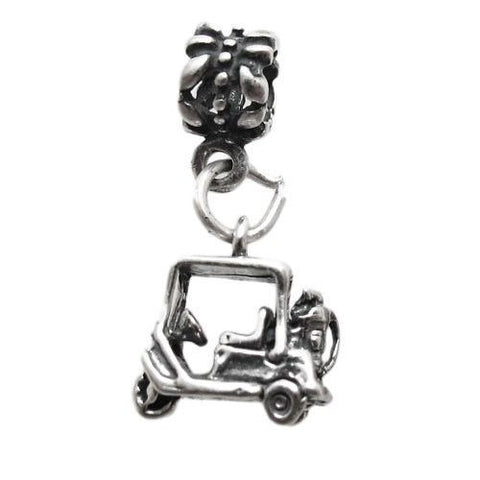 Golf Cart with Euro Bead. Charm in Sterling Silver