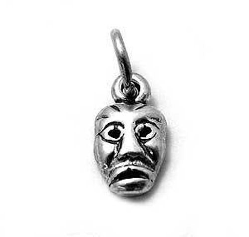 Small Tragedy Mask Charm. Sterling Silver