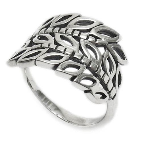 Elegant wrap ring of beautiful laurel leaves. Wholesale sterling silver rings. Main photo.