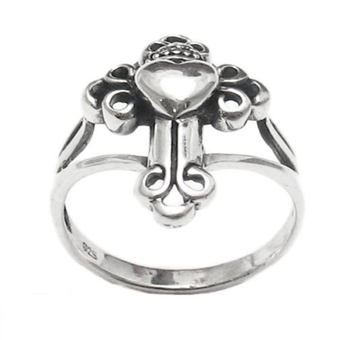 Unique and Delightful Claddagh Cross Ring. Wholesale Sterling Silver Rings. Main photo.