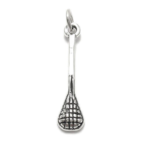 Lacrosse LAX Stick Charm in 3D. Sterling Silver