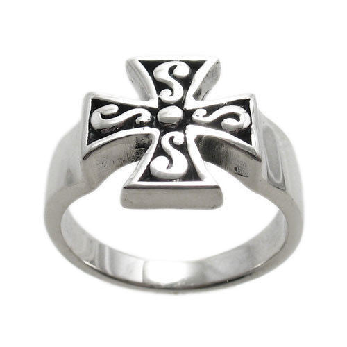 Brilliant Maltese cross ring with sharp lines and angles. Wholesale Sterling Silver Rings. Alternate View.