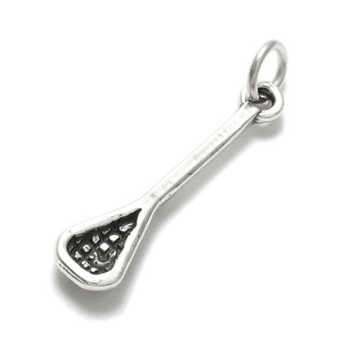 Lacrosse LAX Stick Charm in 3D. Sterling Silver