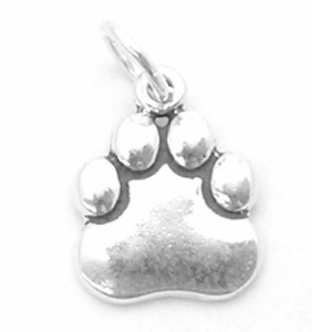 Small Polished Paw Print Charm. Sterling Silver