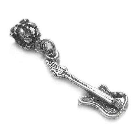 Electric Guitar Charm in 3D with Euro Bead. Sterling Silver