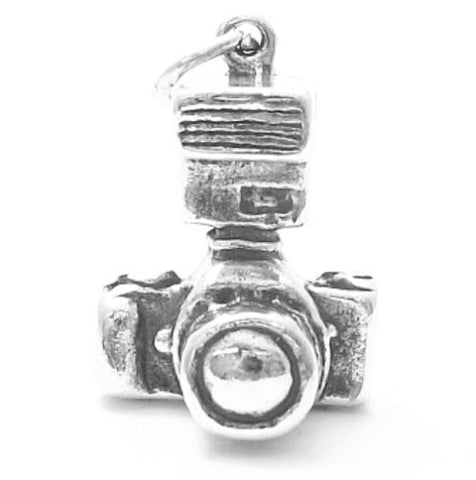 SLR Camera with Flash Charm. Sterling Silver