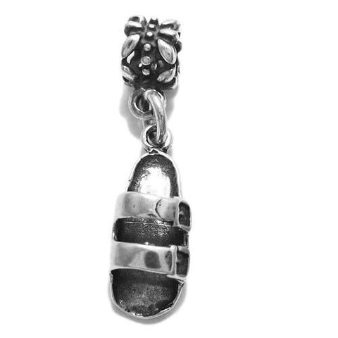 Two Strap Sandal Charm with Euro Bead. Sterling Silver