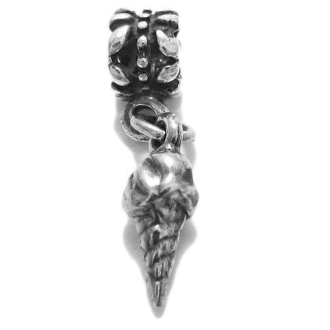 Ice Cream Cone Charm with Euro Bead in 3D. Sterling Silver