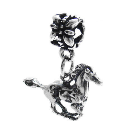Horse in Gallop Euro Bead Charm in 3D Sterling Silver.