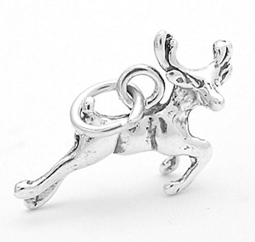 Reindeer Charm in 3D. Sterling Silver.