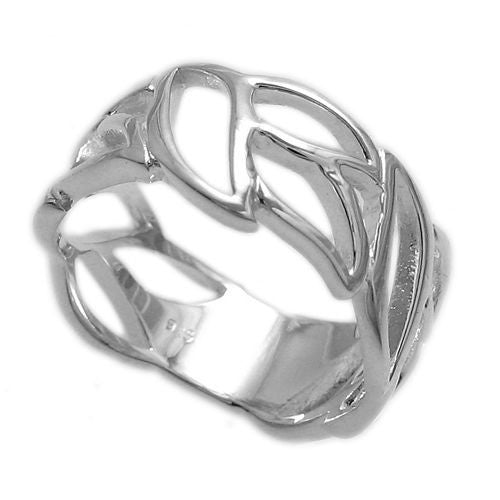 Beautiful cutout ring of olive leaves to symbolize peace. Wholesale sterling silver rings. Main photo.