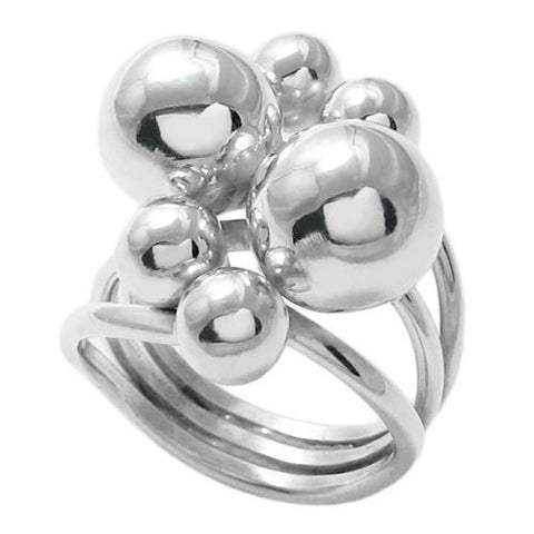 Ring with a cluster of six balls reminiscent of soap bubbles. Wholesale Sterling Silver Rings.