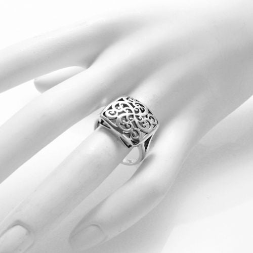 Beautiful scroll filigree in a square dome ring. Energy. Continuity. Wholesale Sterling Silver Rings. On hand.