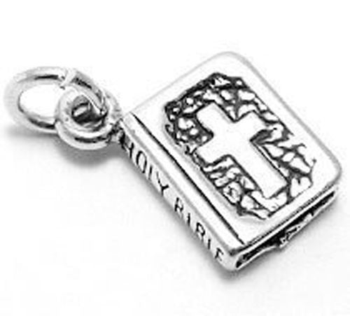 Holy Bible with Peace Dove on Back Charm in Sterling Silver