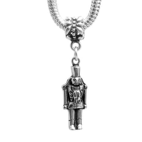 Nutcracker Charm with Euro Bead in 3D. Sterling Silver
