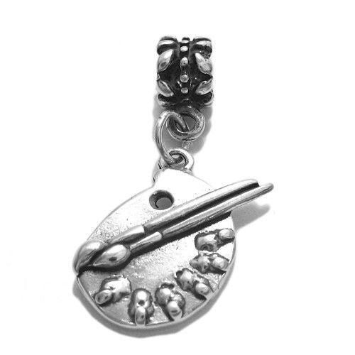 Painter's Palette and Brushes Charm with Euro Bead. Sterling Silver