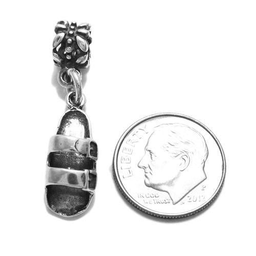 Two Strap Sandal Charm with Euro Bead. Sterling Silver