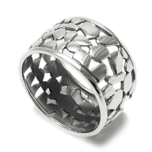 Marvelous band ring in a pebbles in stream motif. Wholesale sterling silver rings. Left side.