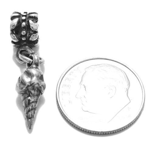 Ice Cream Cone Charm with Euro Bead in 3D. Sterling Silver