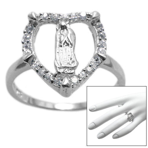 Our Lady in Heart Decorated with CZs Ring. Wholesale sterling silver rings. Combo photo.