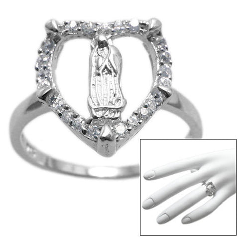 Our Lady in Heart Decorated with CZs Ring. Wholesale sterling silver rings. Combo photo.