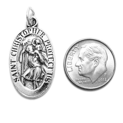St. Christopher Oval Medal in Artistic Detail. Sterling Silver