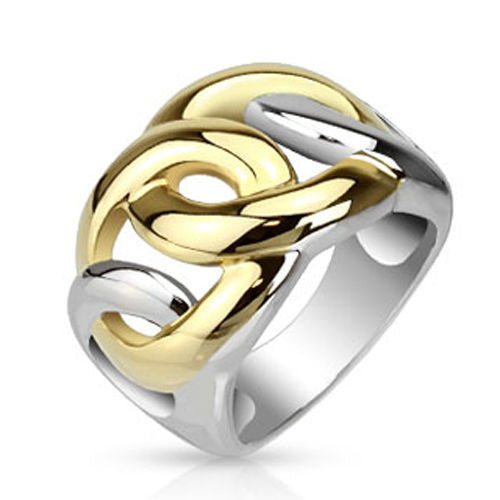 Stunning 2-tone ring in gold and silver plated stainless steel. Wholesale Sterling Silver Rings. Main.