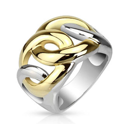 Stunning 2-tone ring in gold and silver plated stainless steel. Wholesale Sterling Silver Rings. Main.