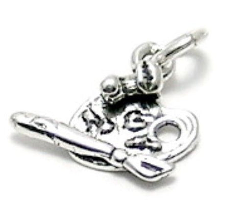 Artist's Palette and Brushes Charm. Sterling Silver