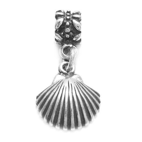 Seashell Charm in 3D with Euro Bead in Sterling Silver